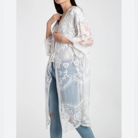 Boho Lace Cover Up Maxi White Beach Swimwear Summer  Duster Sexy Kimono - Picture 16 of 16
